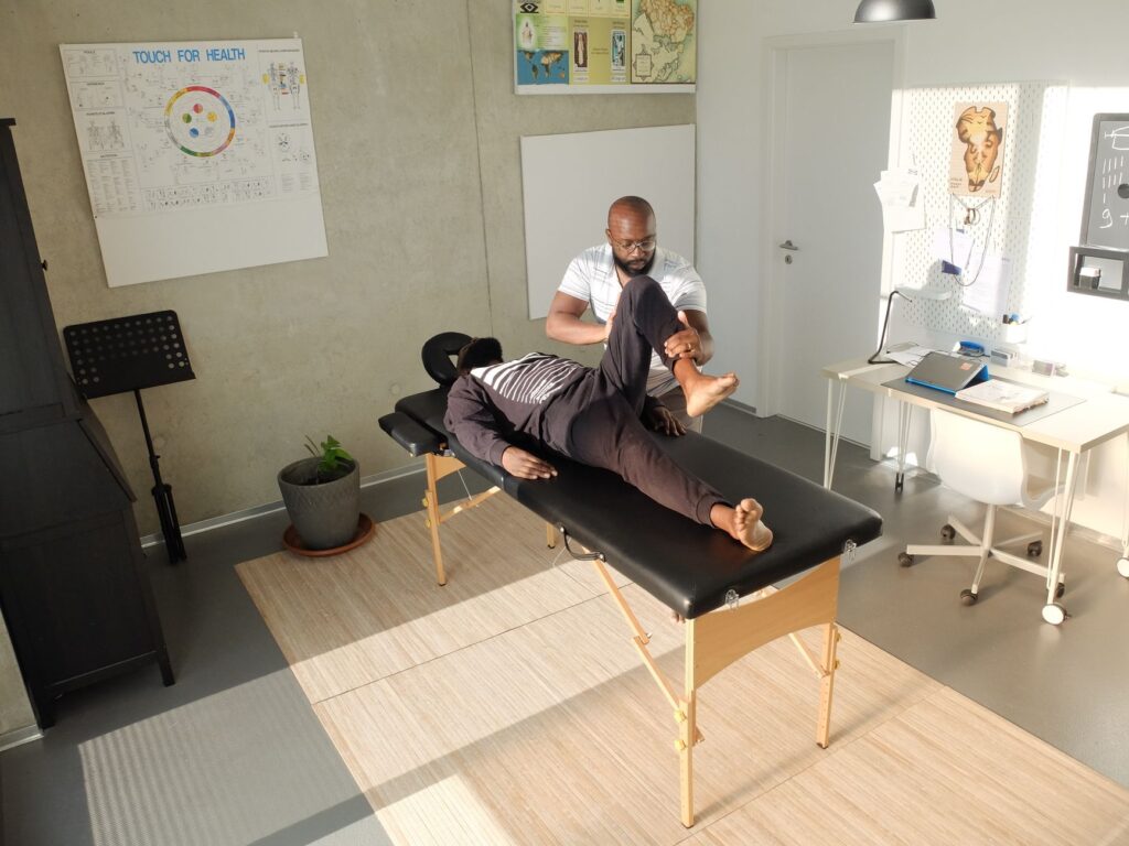 Portable massage table set up in home setting